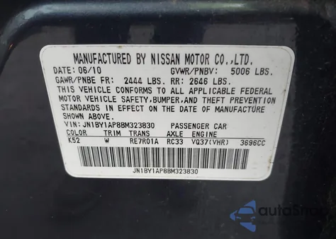 2011 Infiniti M37 from USA, damaged, VIN JN1BY1AP8BM323830